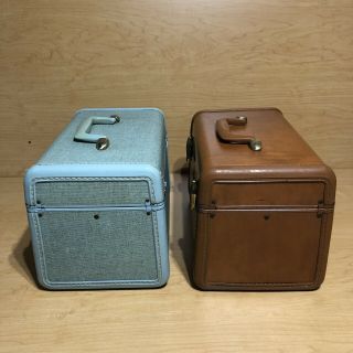 Vintage Samsonite Train Case Make Up Suitcase Carry On Set Of 2 Blue And Brown 2