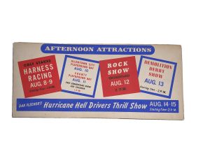 Vintage Allentown Fair Poster/ad - Dan Fleenor’s Hurricane Hell Drivers