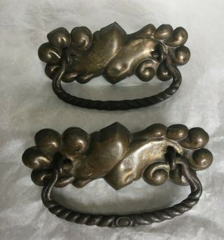 2 Antique Decorative Pressed Brass Drawer Handles/pulls 3 " Center Bail Is Metal