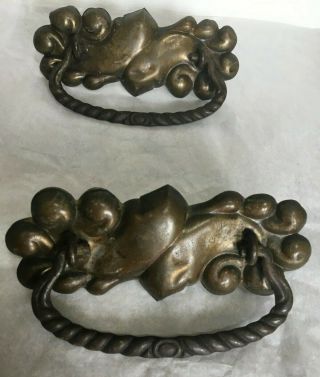 2 Antique Decorative Pressed Brass Drawer Handles/Pulls 3 