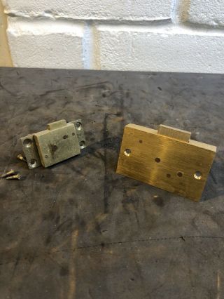 2 Small Vintage Brass Door Drawer Cabinet Locks With Key