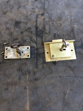 2 Small Vintage Brass Door Drawer Cabinet Locks With Key 2