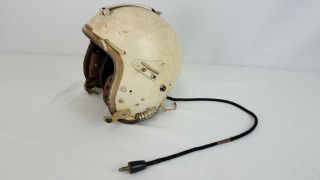 Vintage Vietnam Us Air Force Pilot Flight Helmet White W/ Mic Cord