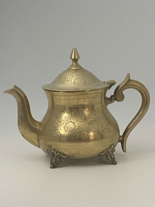Vintage Handcrafted Moroccan Teapot Hand Etched Brass Tea Pot