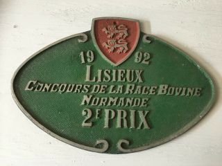 French Award Plaque Farm Show Lisieux 2nd Prize Cow Normandy 1992