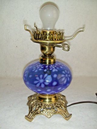 Vintage Fenton L.  G.  Wright Cobalt Blue Opalescent Daisy 3 - Way Lamp Base 9 " H Exc
