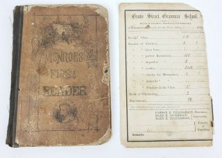 Antique 1862 Civil War Era Grammar School Book & Record,  Monroes First Reader