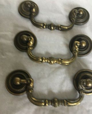 3 Vintage Brass Decorative Drawer Handles/pulls 3 " Center K6086