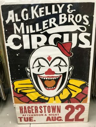 Vintage Al G Kelly & Miller Circus Poster 21 " By 35 " Laughing Clown Hagerstown