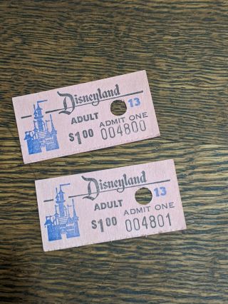 Two Very Rare Vintage Disneyland $1.  00 Admit One Adult Ticket From 1950 