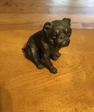Vintage Heavy Cast Brass English Bulldog Figurine /patina