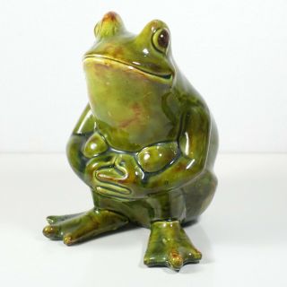 Vintage Green Ceramic Bull Frog Figurine 6.  5 " Tall Home Or Garden Decor