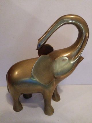 Vintage Large Solid Brass Elephant 8.  5 " Tall - 7 " Long Trunk Up Good Luck Omen