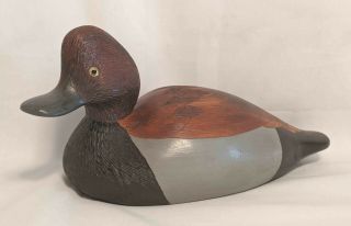 Fine Vintage Hand Painted Carved Wood Redhead Duck Decoy Signed And Dated