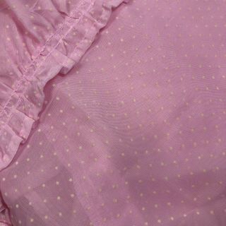 Vintage Sheer Pink Flocked Swiss Dot Ruffle Curtain Fabric Set Material 2