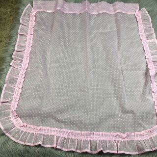 Vintage Sheer Pink Flocked Swiss Dot Ruffle Curtain Fabric Set Material 3