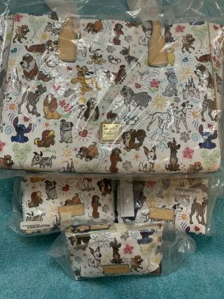 Nip Disney Dooney & Bourke Dogs Tote With Cosmetic Bag Of Your Choice