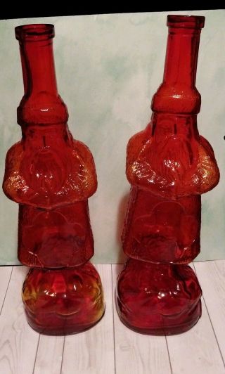 Antique Vintage Old Christmas Belsnickle Santa Claus Glass Bottle Pair