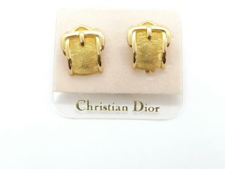 Christian Dior Vintage Nwt Gold Tone Buckle Clip - On Earrings