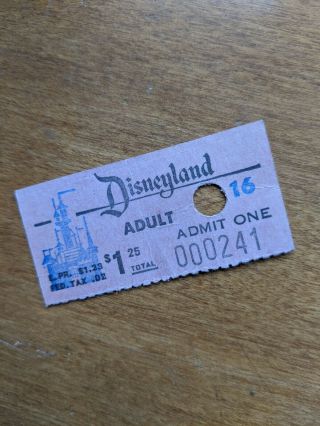 Very Very Rare Vintage Disneyland $1.  25 Admit One Ticket From 1950 