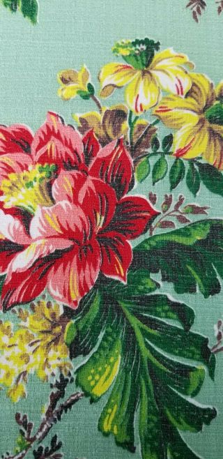 Vintage 40 ' s Barkcloth Green floral Fabric 3