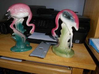2 Vintage Porcelain Pink Flamingo Ceramic Vintage Figurines