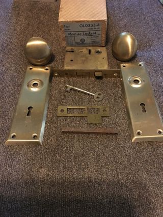 Vintage Antique Brass Door Knobs And Lock Set With Key Mortise 0l0333 - 4 Dull