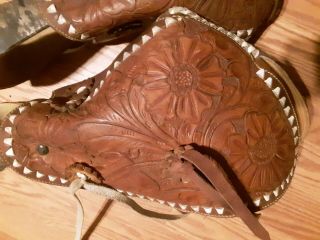 Vintage Tapaderos Tooled Leather Hooded Stirrups Wood/metal Western Cowboy Horse