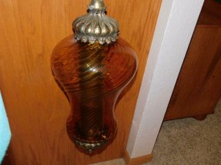 1453 Vintage Mcm Amber Glass Hanging Ceiling Swag Lamp Light & Diffuser