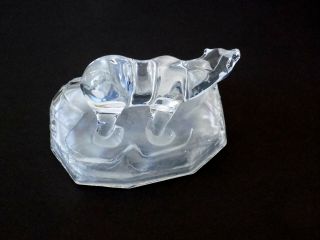 Collectible Crystal Glass Polar Bear Wild Animal Figurine On Smoked Glass Base