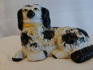 Vintage Pekingese Figurine Ceramic Black And White Dog Figure