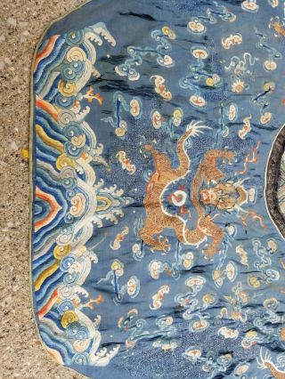 Antique Chinese Silk Embroidery Forbidden Stitch Panel Tapestry Fish Dragon Qing 3