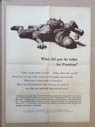 Vintage Wwii Poster - " What Did You Do Today For Freedom? " - 1943