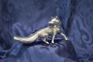 Silver Spelter Fox Figurine - Detailed Statue Or Paperweight - Sly Fox -