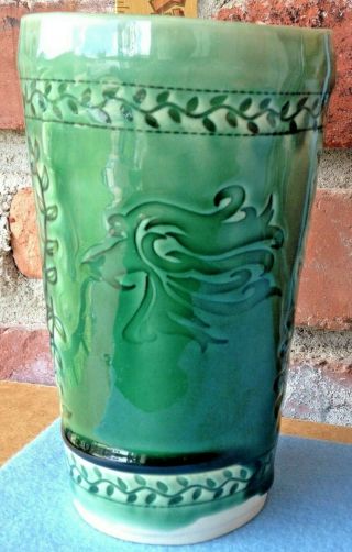 Contemporary Hand Crafted Pottery Art Afghan Hound Dog Green With Envy Vase