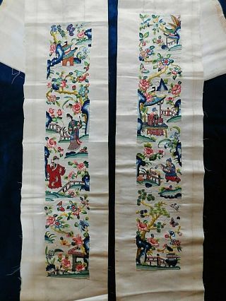 ANTIQUE CHINESE SILK EMBROIDERED SLEEVE PANELS,  PEOPLE / BUTTERFLIES 2
