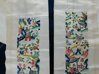 ANTIQUE CHINESE SILK EMBROIDERED SLEEVE PANELS,  PEOPLE / BUTTERFLIES 3