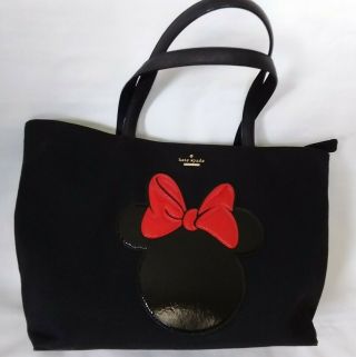 Disney Parks Kate Spade Minnie Mouse Red Bow Francis Canvas Tote Bag Purse Black