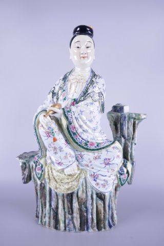 Fine Old Chinese Porcelain Famille Rose Republic Figurine Scholar Art Large