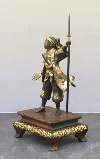 Important Japanese Meiji Miyao Bronze Okimono - Samurai w/ Fan & Spear 2
