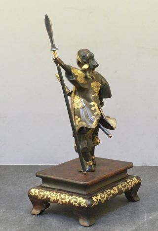 Important Japanese Meiji Miyao Bronze Okimono - Samurai w/ Fan & Spear 3