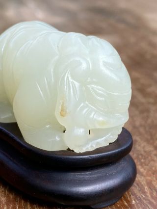 Chinese 19th Century Qing Dynasty Jade Elephant With Hardwood Stand