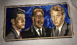 Vtg Mcm 1960s Jfk Kennedy & Martin Luther King - Velvet Wall Tapestry