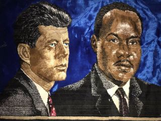 VTG MCM 1960s JFK KENNEDY & MARTIN LUTHER KING - VELVET Wall TAPESTRY 2