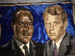 VTG MCM 1960s JFK KENNEDY & MARTIN LUTHER KING - VELVET Wall TAPESTRY 3