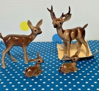 Vintage Hagen Renaker Ceramic Miniature Deer Family Buck,  Doe & Babies Set Of 4