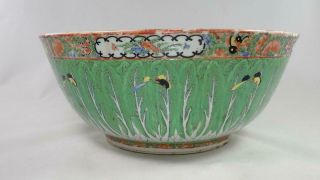 Large Antique 19th C Chinese Famille Rose Porcelain Cabbage Butterfly Punch Bowl 3