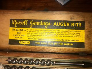 Vintage Russell Jennings Stanley Bxd 32 1/2 Auger Bit Set 100 W/wood Box