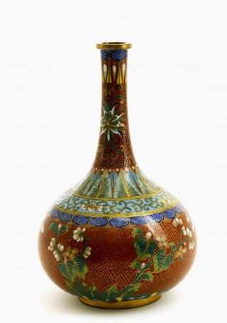 1930 ' s Chinese Gilt Cloisonne Enamel Vase Flowers Mk Lao Tian Li LaoTianLi 老天利製 2