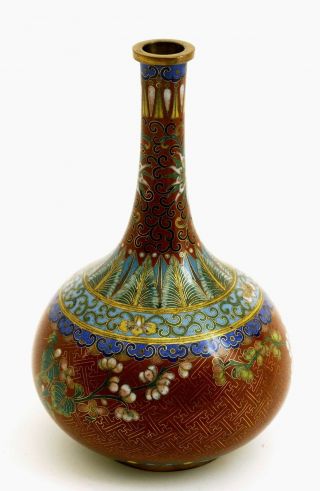 1930 ' s Chinese Gilt Cloisonne Enamel Vase Flowers Mk Lao Tian Li LaoTianLi 老天利製 3